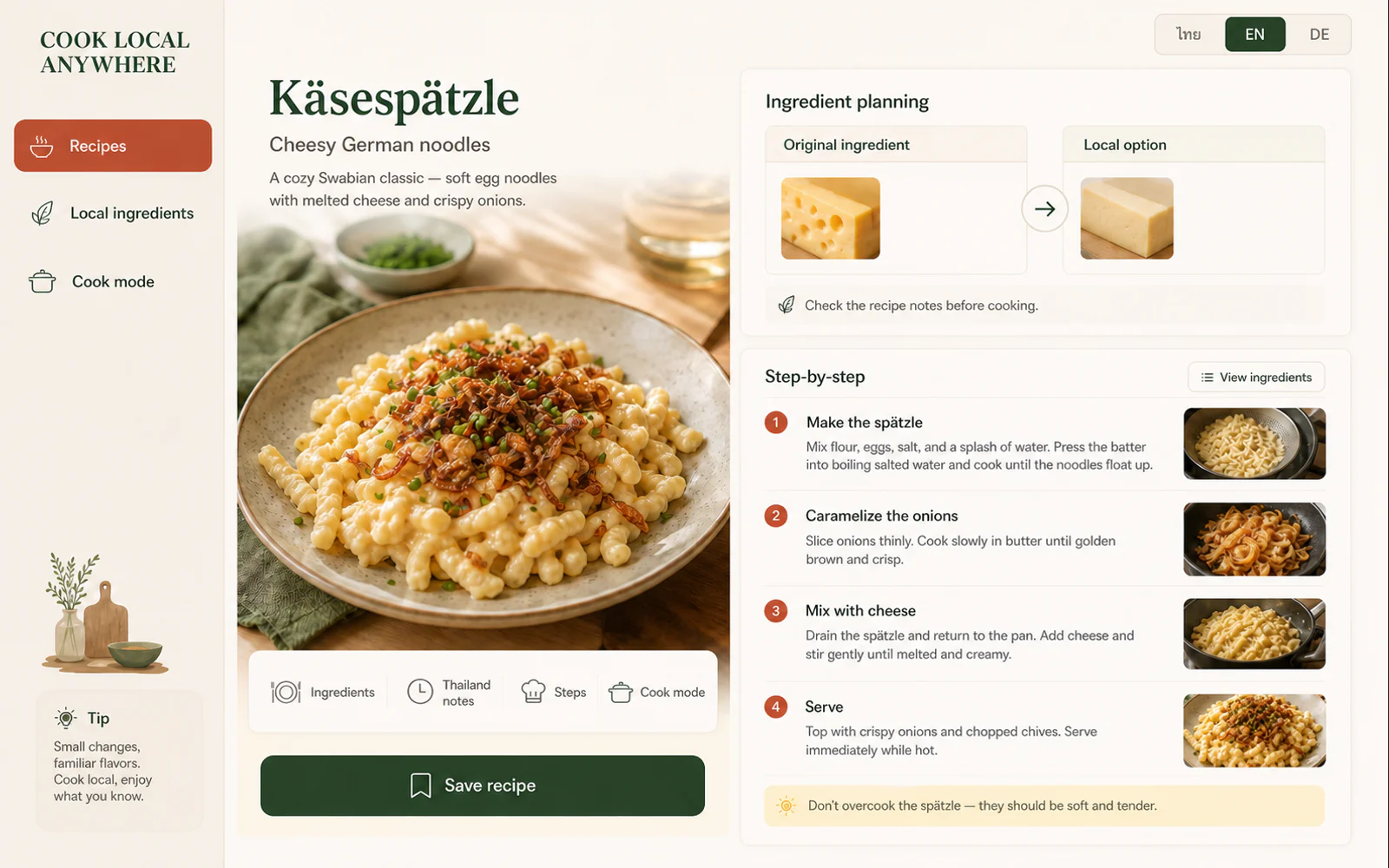 Cook Local Anywhere – Rezept- & Zutatenkonzept